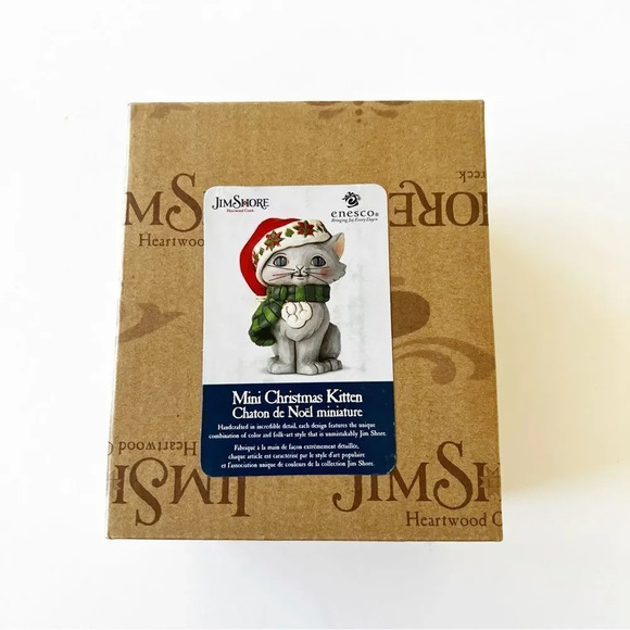 Jim Shore Carved Figurine Mini Christmas Kitten 2009 Enesco Collectible New Box - Picture 2 of 8